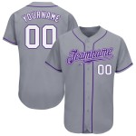 Baseball Jersey Authentic Gray White-Purple Custom Baseball Jersey Authentic Gray White-Purple Custom