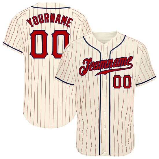 Red-Navy Cream Custom Baseball Jersey Authentic Pinstripe Red Red-Navy Cream Custom Baseball Jersey Authentic Pinstripe Red