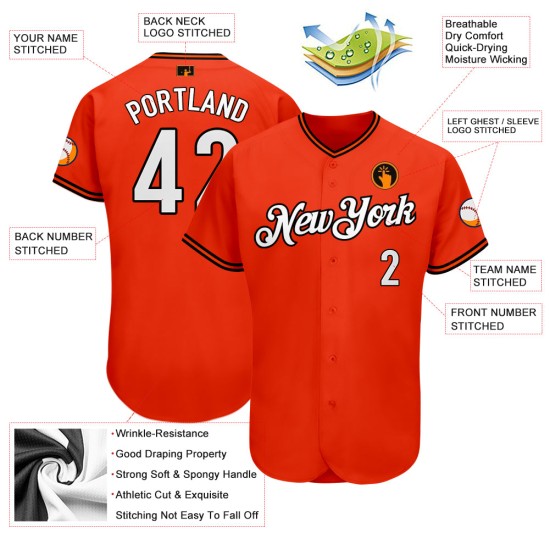 Authentic White-Black Orange Jersey Custom Baseball Authentic White-Black Orange Jersey Custom Baseball