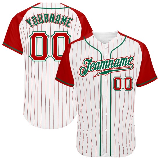 Baseball Custom Red White Sleeves Red-Kelly Authentic Jersey Pinstripe Raglan Green Baseball Custom Red White Sleeves Red-Kelly Authentic Jersey Pinstripe Raglan Green
