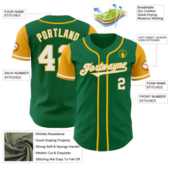 Kelly Tone Custom Jersey Green White-Gold Authentic Two Baseball Kelly Tone Custom Jersey Green White-Gold Authentic Two Baseball