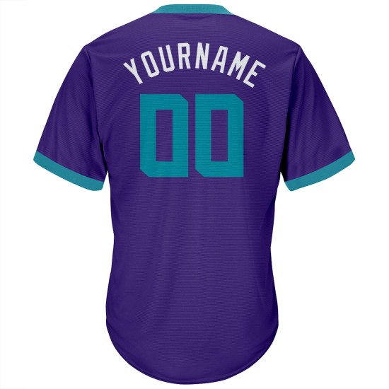 Throwback Jersey Shirt Custom Purple Baseball Teal-White Authentic Rib-Knit Throwback Jersey Shirt Custom Purple Baseball Teal-White Authentic Rib-Knit