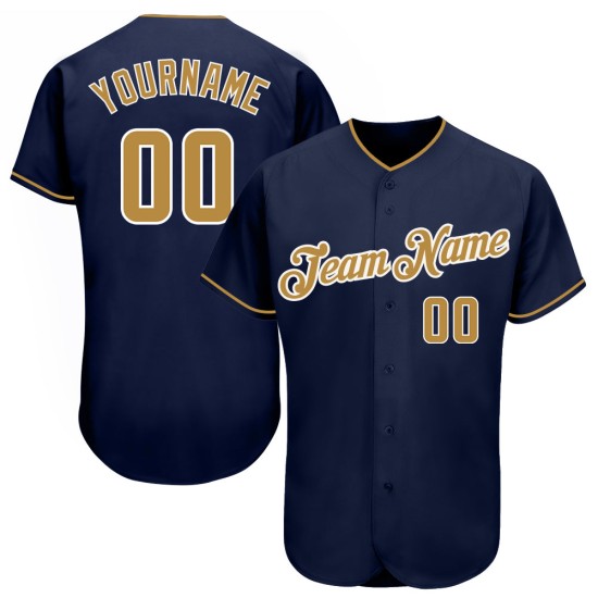 Baseball Authentic Custom Navy Jersey Old Gold-White Baseball Authentic Custom Navy Jersey Old Gold-White