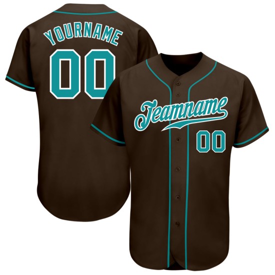 Jersey Brown Authentic Custom Baseball Teal-White Jersey Brown Authentic Custom Baseball Teal-White
