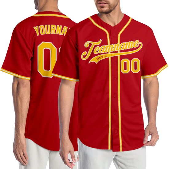 Red Gold-White Custom Baseball Authentic Jersey Red Gold-White Custom Baseball Authentic Jersey