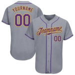 Gray Purple-Gold Custom Jersey Authentic Baseball Gray Purple-Gold Custom Jersey Authentic Baseball