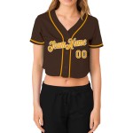 Gold-White Jersey Brown Custom Cropped V-Neck Women's Baseball Gold-White Jersey Brown Custom Cropped V-Neck Women's Baseball