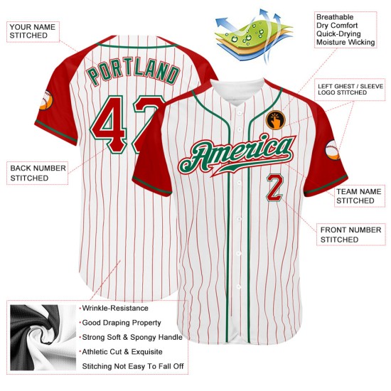 Baseball Custom Red White Sleeves Red-Kelly Authentic Jersey Pinstripe Raglan Green Baseball Custom Red White Sleeves Red-Kelly Authentic Jersey Pinstripe Raglan Green