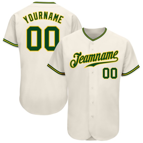Cream Authentic Baseball Jersey Custom Green-Gold Cream Authentic Baseball Jersey Custom Green-Gold
