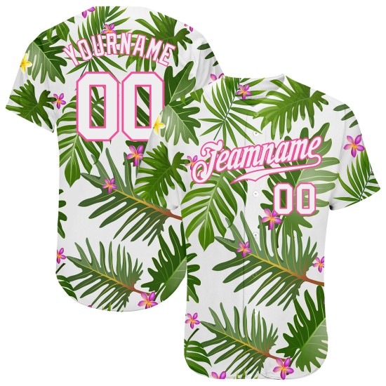 Tropical Baseball Palm Leaves White-Pink White Design Custom Authentic 3D Pattern Jersey Tropical Baseball Palm Leaves White-Pink White Design Custom Authentic 3D Pattern Jersey