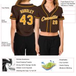 Gold-White Jersey Brown Custom Cropped V-Neck Women's Baseball Gold-White Jersey Brown Custom Cropped V-Neck Women's Baseball