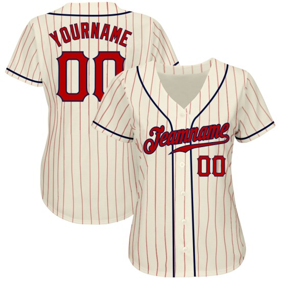 Red-Navy Cream Custom Baseball Jersey Authentic Pinstripe Red Red-Navy Cream Custom Baseball Jersey Authentic Pinstripe Red