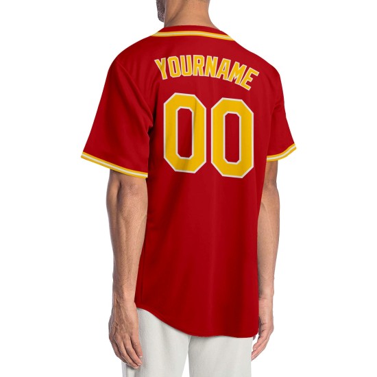 Red Gold-White Custom Baseball Authentic Jersey Red Gold-White Custom Baseball Authentic Jersey