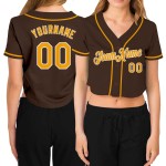 Gold-White Jersey Brown Custom Cropped V-Neck Women's Baseball Gold-White Jersey Brown Custom Cropped V-Neck Women's Baseball