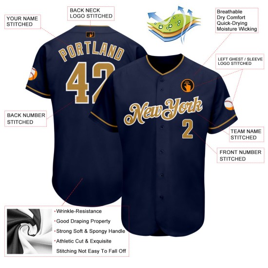 Baseball Authentic Custom Navy Jersey Old Gold-White Baseball Authentic Custom Navy Jersey Old Gold-White