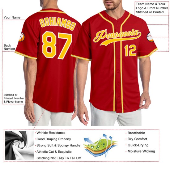 Red Gold-White Custom Baseball Authentic Jersey Red Gold-White Custom Baseball Authentic Jersey