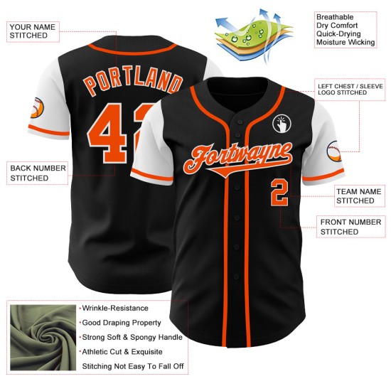 Baseball Orange-White Tone Authentic Custom Two Black Jersey Baseball Orange-White Tone Authentic Custom Two Black Jersey