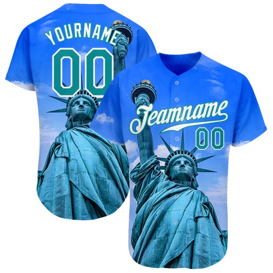 Liberty Kelly Green-White 3D Pattern Royal Of Custom Authentic Jersey Design Baseball Statue Liberty Kelly Green-White 3D Pattern Royal Of Custom Authentic Jersey Design Baseball Statue