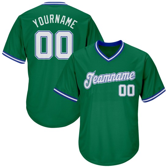 Green Custom Kelly Throwback Baseball White-Royal Shirt Jersey Rib-Knit Authentic Green Custom Kelly Throwback Baseball White-Royal Shirt Jersey Rib-Knit Authentic