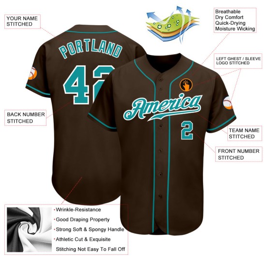 Jersey Brown Authentic Custom Baseball Teal-White Jersey Brown Authentic Custom Baseball Teal-White