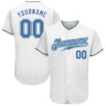 Authentic Custom Green Baseball Jersey White Blue-Kelly Authentic Custom Green Baseball Jersey White Blue-Kelly