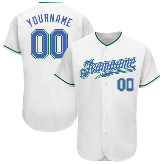 Authentic Custom Green Baseball Jersey White Blue-Kelly Authentic Custom Green Baseball Jersey White Blue-Kelly