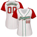Baseball Custom Red White Sleeves Red-Kelly Authentic Jersey Pinstripe Raglan Green Baseball Custom Red White Sleeves Red-Kelly Authentic Jersey Pinstripe Raglan Green
