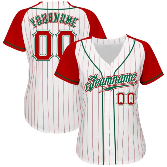 Baseball Custom Red White Sleeves Red-Kelly Authentic Jersey Pinstripe Raglan Green Baseball Custom Red White Sleeves Red-Kelly Authentic Jersey Pinstripe Raglan Green