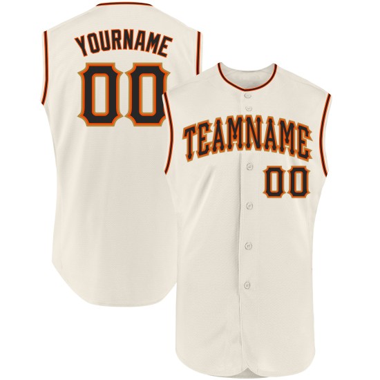 Baseball Sleeveless Custom Authentic Cream Black-Orange Jersey Baseball Sleeveless Custom Authentic Cream Black-Orange Jersey