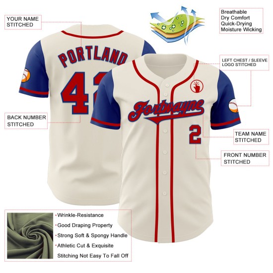 Jersey Cream Two Tone Authentic Custom Red-Royal Baseball Jersey Cream Two Tone Authentic Custom Red-Royal Baseball
