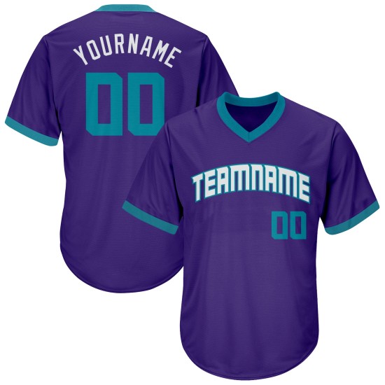 Throwback Jersey Shirt Custom Purple Baseball Teal-White Authentic Rib-Knit Throwback Jersey Shirt Custom Purple Baseball Teal-White Authentic Rib-Knit