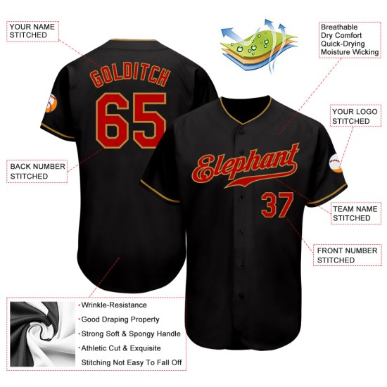 Authentic Red-Old Custom Black Baseball Gold Jersey Authentic Red-Old Custom Black Baseball Gold Jersey