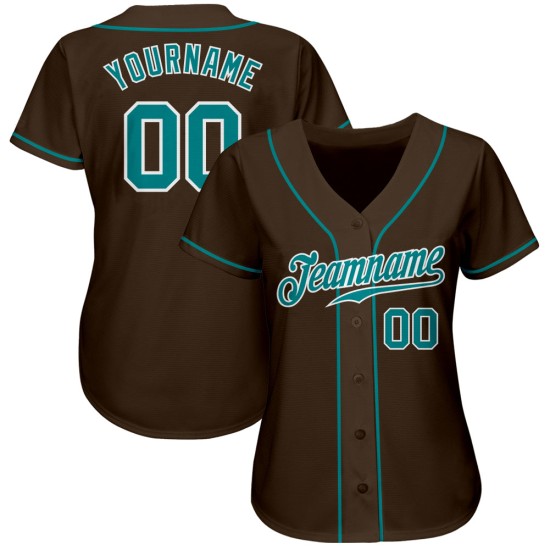 Jersey Brown Authentic Custom Baseball Teal-White Jersey Brown Authentic Custom Baseball Teal-White