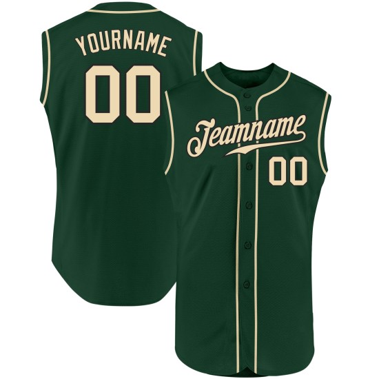Jersey Green Custom Authentic Baseball Sleeveless Cream-Black Jersey Green Custom Authentic Baseball Sleeveless Cream-Black