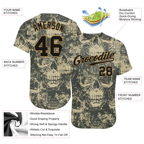 Halloween Skulls Pattern Jersey Authentic Baseball 3D Custom Halloween Skulls Pattern Jersey Authentic Baseball 3D Custom