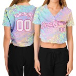 White Leopard Pink Jersey 3D Cropped Baseball Women's V-Neck Custom White Leopard Pink Jersey 3D Cropped Baseball Women's V-Neck Custom