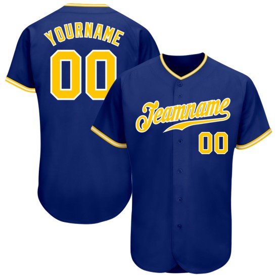 Baseball Royal Jersey Custom Gold-White Authentic Baseball Royal Jersey Custom Gold-White Authentic