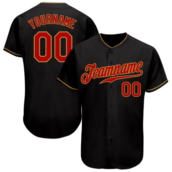 Authentic Red-Old Custom Black Baseball Gold Jersey Authentic Red-Old Custom Black Baseball Gold Jersey