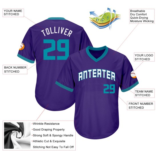 Throwback Jersey Shirt Custom Purple Baseball Teal-White Authentic Rib-Knit Throwback Jersey Shirt Custom Purple Baseball Teal-White Authentic Rib-Knit