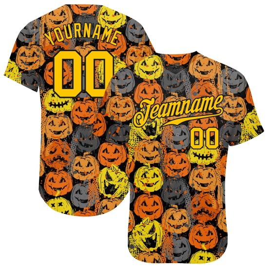 Authentic 3D Halloween Baseball Custom Pattern Pumpkins Jersey Authentic 3D Halloween Baseball Custom Pattern Pumpkins Jersey