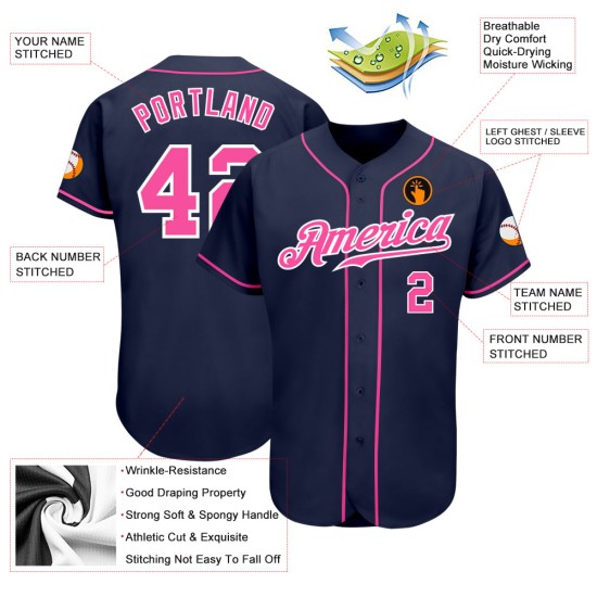 Pink-White Custom Authentic Jersey Navy Baseball Pink-White Custom Authentic Jersey Navy Baseball