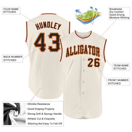 Baseball Sleeveless Custom Authentic Cream Black-Orange Jersey Baseball Sleeveless Custom Authentic Cream Black-Orange Jersey