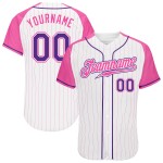 Baseball White Raglan Jersey Sleeves Pink Purple-Pink Authentic Custom Pinstripe Baseball White Raglan Jersey Sleeves Pink Purple-Pink Authentic Custom Pinstripe
