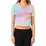 White Leopard Pink Jersey 3D Cropped Baseball Women's V-Neck Custom White Leopard Pink Jersey 3D Cropped Baseball Women's V-Neck Custom