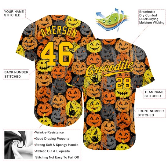 Authentic 3D Halloween Baseball Custom Pattern Pumpkins Jersey Authentic 3D Halloween Baseball Custom Pattern Pumpkins Jersey