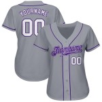 Baseball Jersey Authentic Gray White-Purple Custom Baseball Jersey Authentic Gray White-Purple Custom