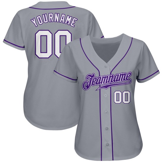 Baseball Jersey Authentic Gray White-Purple Custom Baseball Jersey Authentic Gray White-Purple Custom