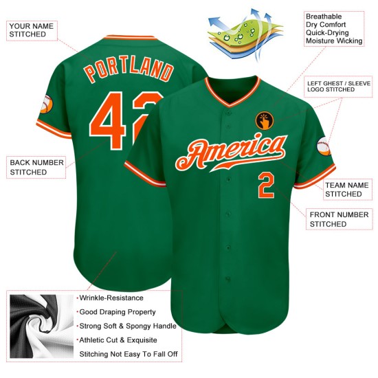 Orange-White Jersey Baseball Green Custom Authentic Kelly Orange-White Jersey Baseball Green Custom Authentic Kelly