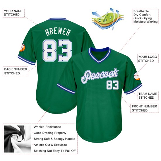 Green Custom Kelly Throwback Baseball White-Royal Shirt Jersey Rib-Knit Authentic Green Custom Kelly Throwback Baseball White-Royal Shirt Jersey Rib-Knit Authentic