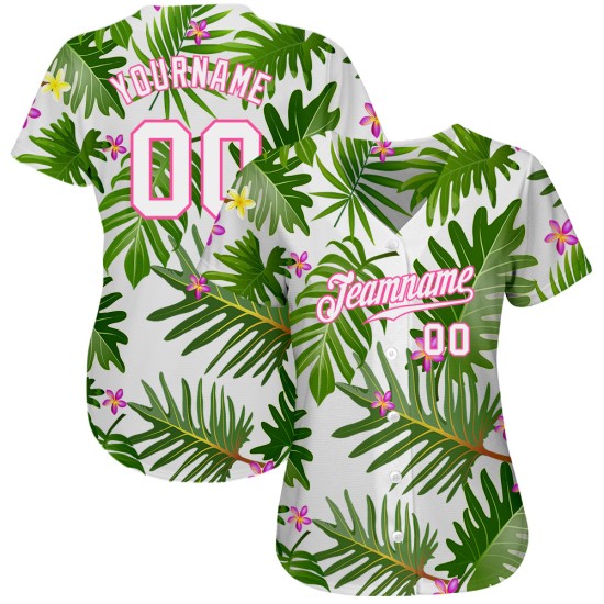 Tropical Baseball Palm Leaves White-Pink White Design Custom Authentic 3D Pattern Jersey Tropical Baseball Palm Leaves White-Pink White Design Custom Authentic 3D Pattern Jersey